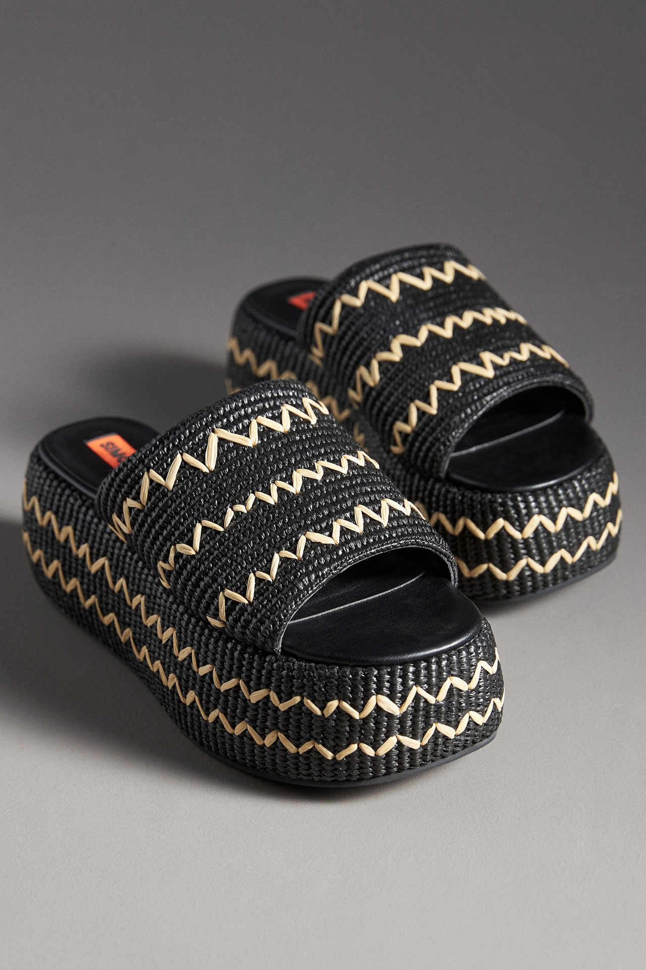 SIMONMILLER Zig Zag Raffia Platform Slide Sandals