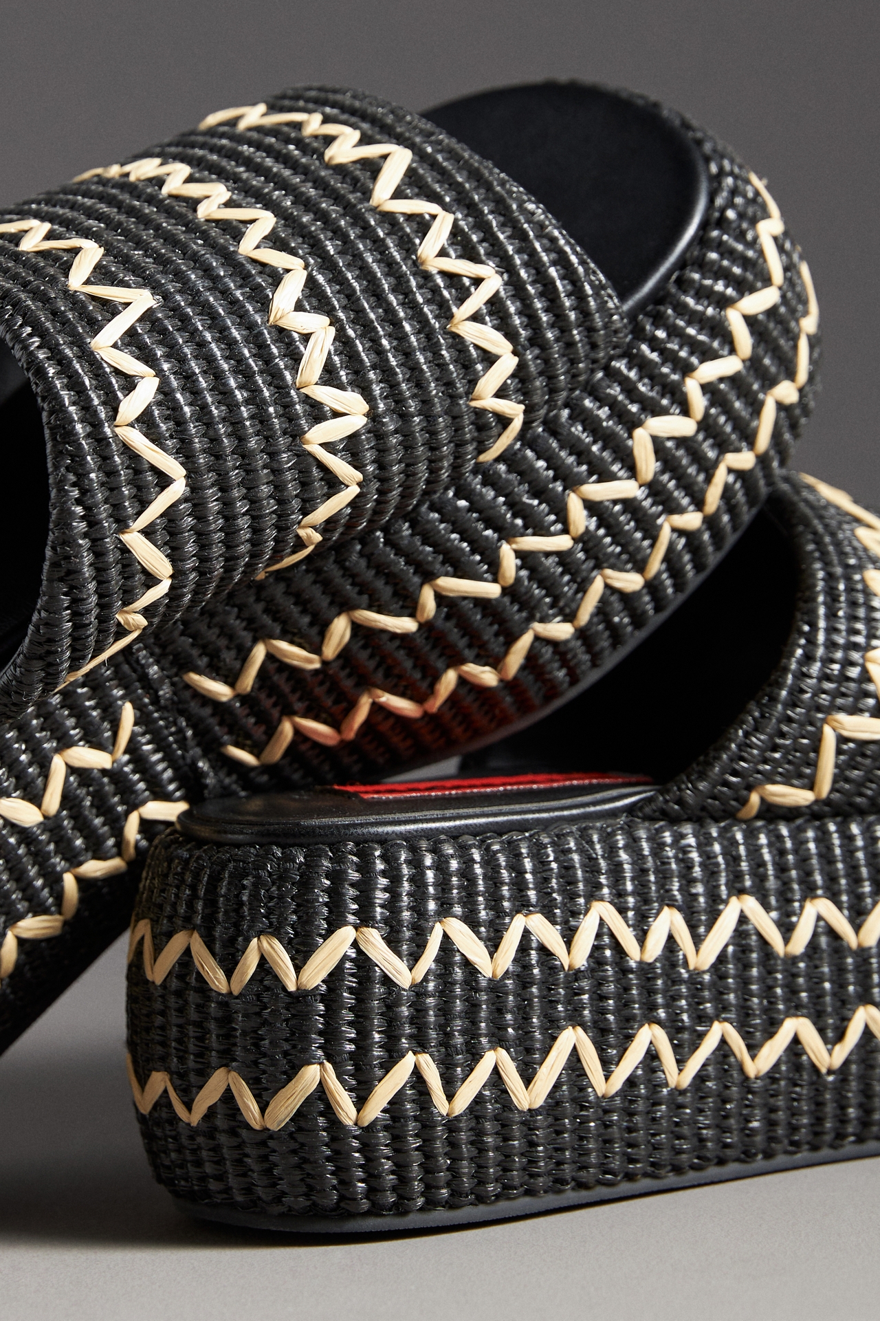 SIMONMILLER Zig Zag Raffia Platform Slide Sandals