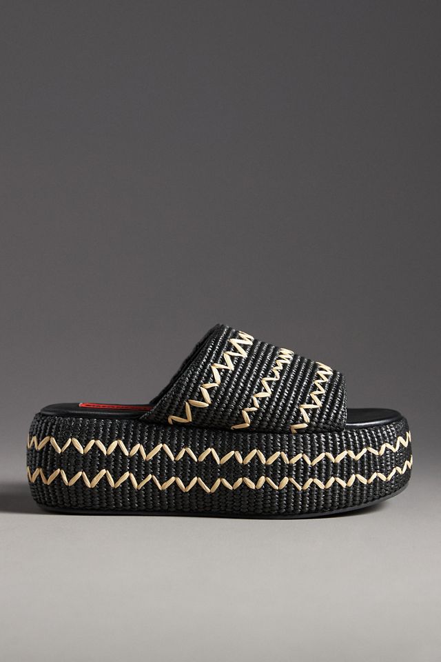 SIMONMILLER Zig Zag Raffia Platform Slide Sandals #1