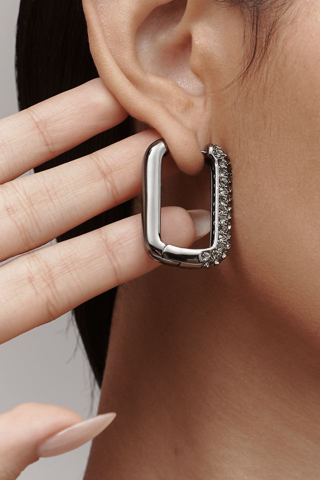 Half-Pavé Square Huggie Hoop Earrings #1