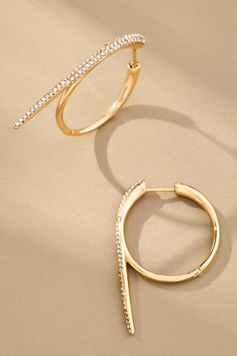 By Anthropologie Large Crystal Rocker Hoop Earrings In Gold