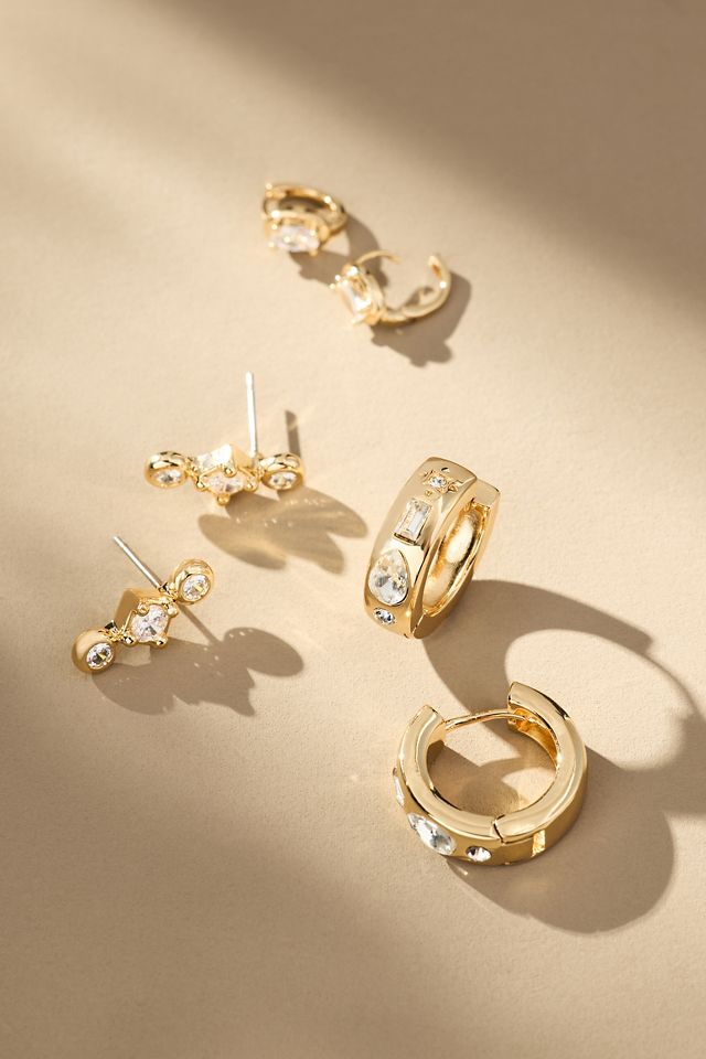 Crystal Mod Huggie Earrings Set of 3