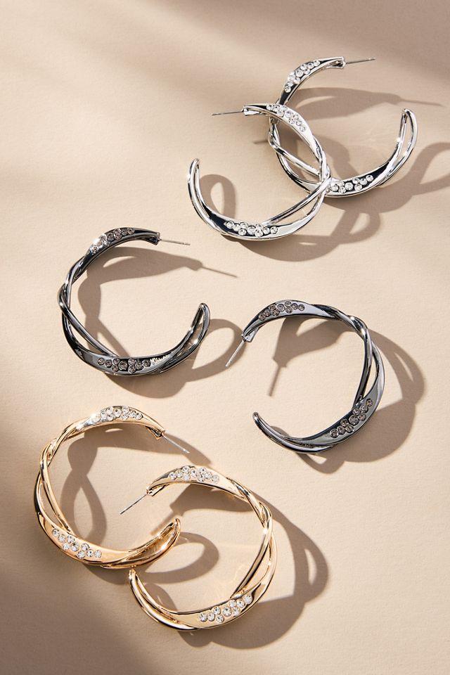Twisted Crystal Hoop Earrings #1