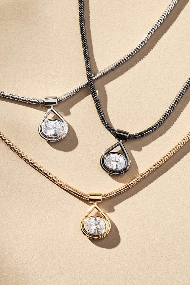 Crystal Oval Pendant Necklace #4