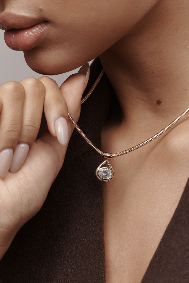 Crystal Oval Pendant Necklace #1