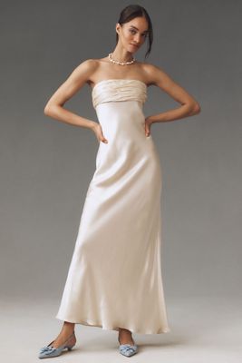 Shona Joy La Lune Strapless Ruched Satin Maxi Dress