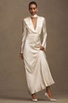 Shona Joy La Lune Long-Sleeve Plunge V-Neck Satin Maxi Dress