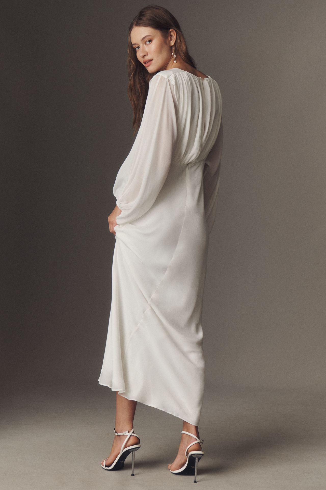 Shona Joy Lira Balloon-Sleeve Plunge V-Neck Maxi Dress