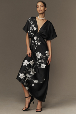BHLDN WAVERLY V-NECK HIGH-SHINE SATIN MAXI DRESS 