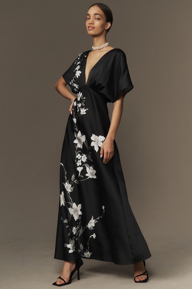 BHLDN Waverly V-Neck High-Shine Satin Maxi Dress #3