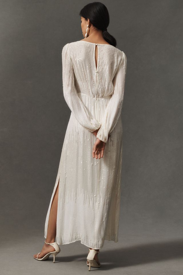 RIXO Coco Long-Sleeve Boat-Neck Sequin Midi Dress #1