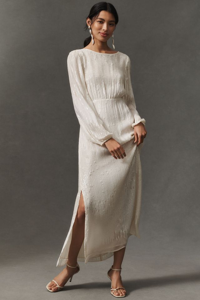 RIXO Coco Long-Sleeve Boat-Neck Sequin Midi Dress #3