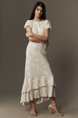 RIXO Liberty Flutter-Sleeve Tiered Ruffle Midi Dress