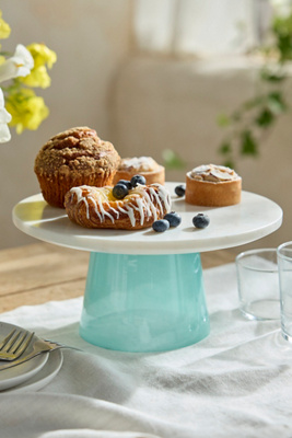 Terrain Marble + Blue Glass Cake Stand
