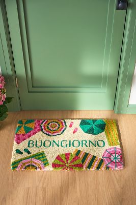 Anthropologie Beach Umbrella Printed Coir Doormat In Multi