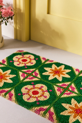 Paillasson en Coco Imprimé Carreaux Floraux en Green chez - Anthropologie - Modalova