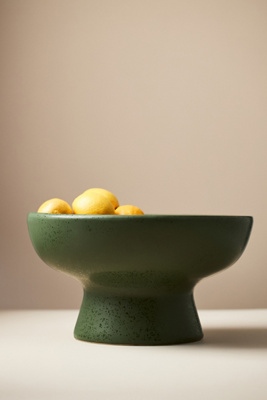 Green Stoneware Pedestal Bowl