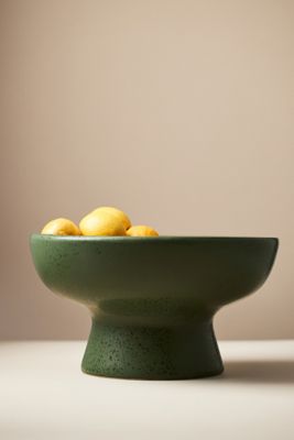 Green Stoneware Pedestal Bowl