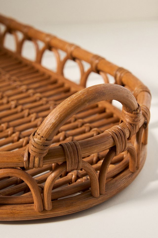 Handwoven Rattan Basket Handle Tray #1