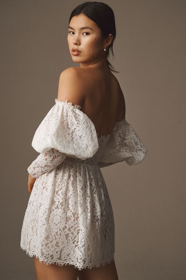 Watters Tart Removable Puff-Sleeve Sweetheart Lace Mini Dress #1