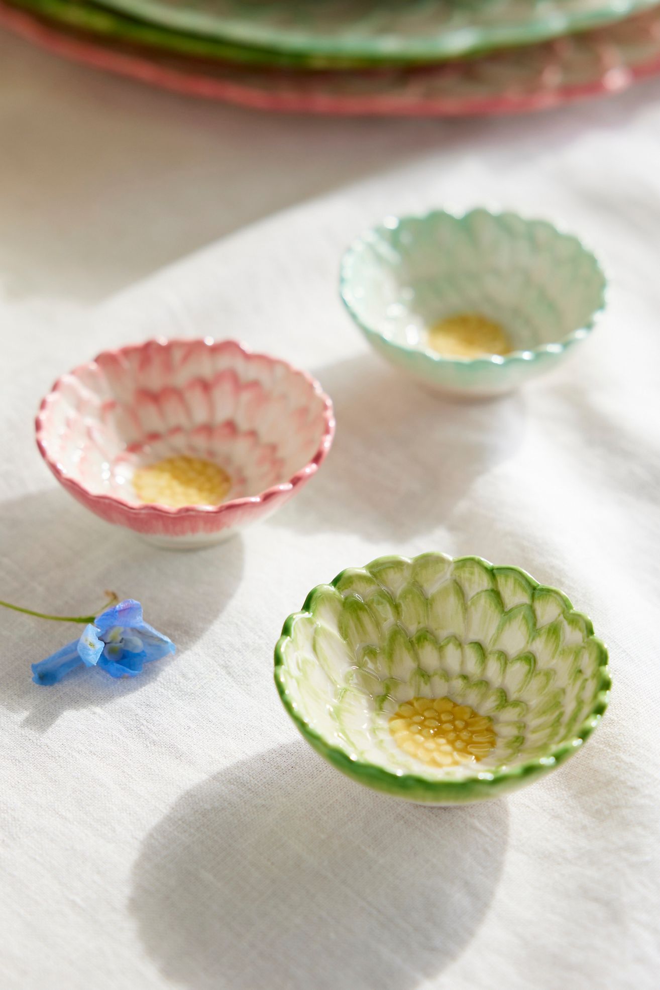 Painted Flower Pinch Bowls, Set of 3 - Multi, One Size