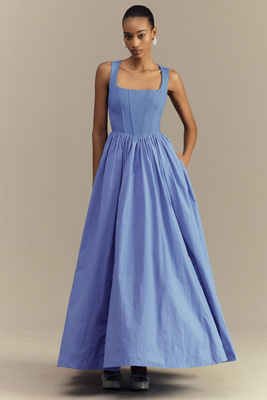 BHLDN JOSIE SCOOP-NECK CORSET FIT & FLARE MAXI DRESS 