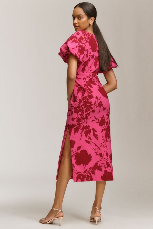 BHLDN Brooke Puff-Sleeve V-Neck Midi Dress