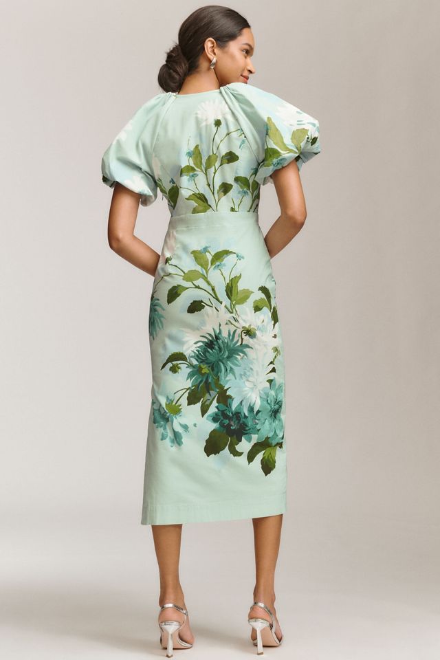 BHLDN Brooke Puff-Sleeve V-Neck Stretch Midi Dress | Anthropologie