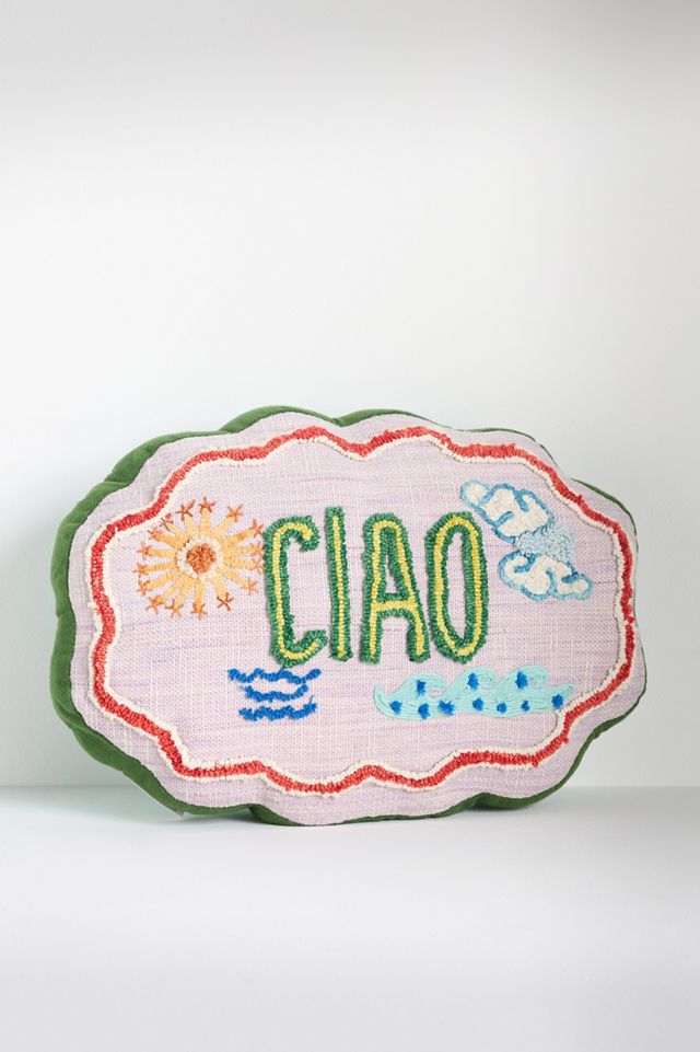 Coastal Graphic Embroidered Indoor/Outdoor Pillow #1