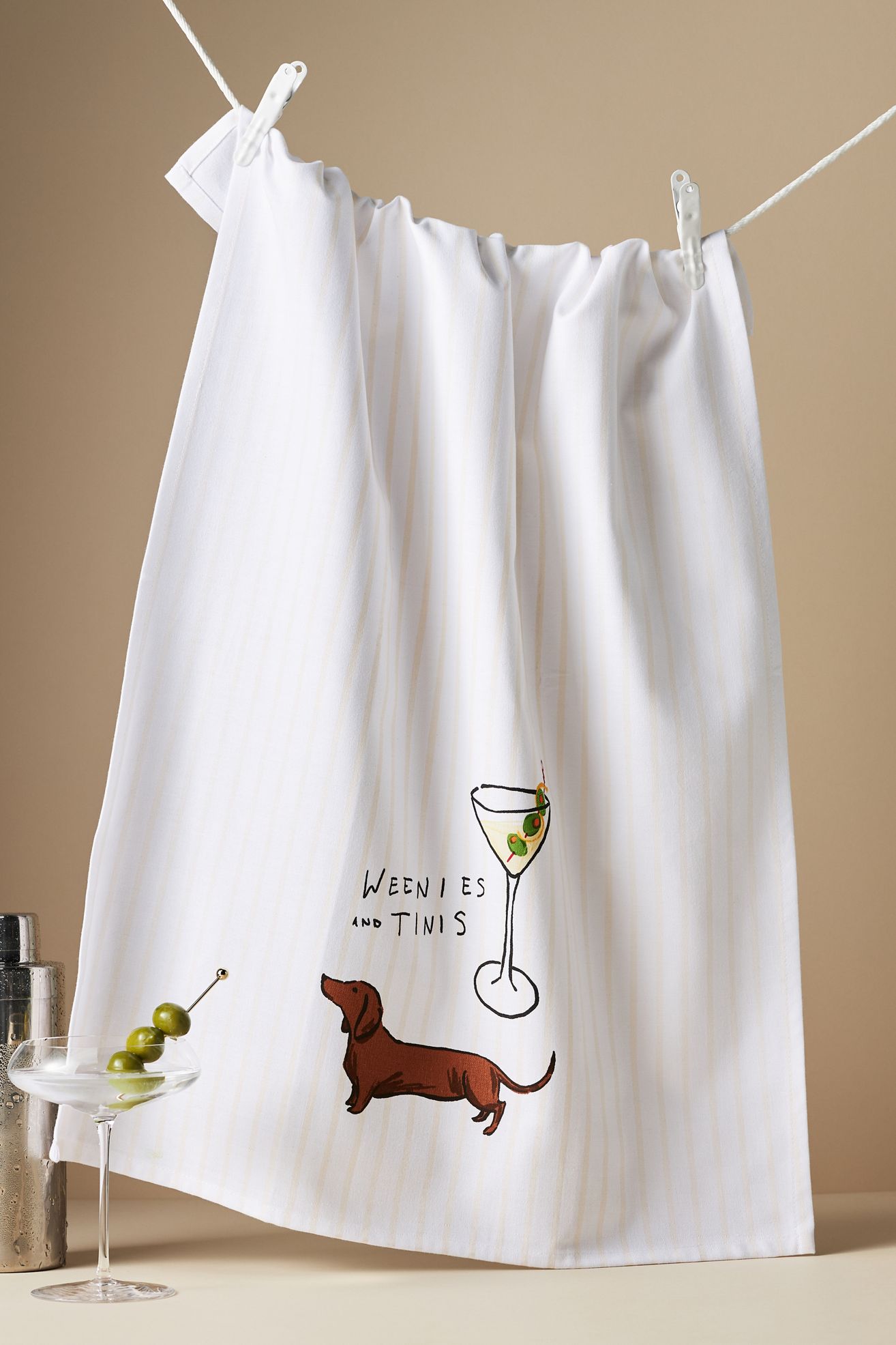 Weenies & Tinis Dish Towel - Yellow Pattern, Standard, One Size