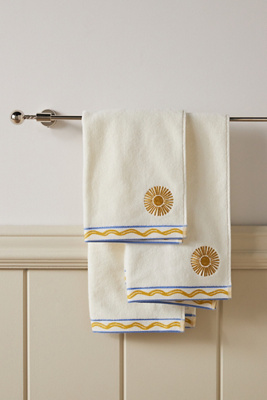 Anthropologie Minnie Cotton Embroidered Icon Hand Towel