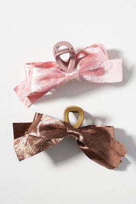 By Anthropologie Satin Bow Hair Claw Clips, Set Of 2 In Multicolor