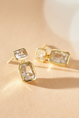 Shashi Emerald Baguette Drop Earrings In Gold