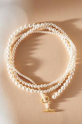 Shashi Louise Imitation Pearl Wrap Necklace In 14k Gold Plated Sterling Silver In White
