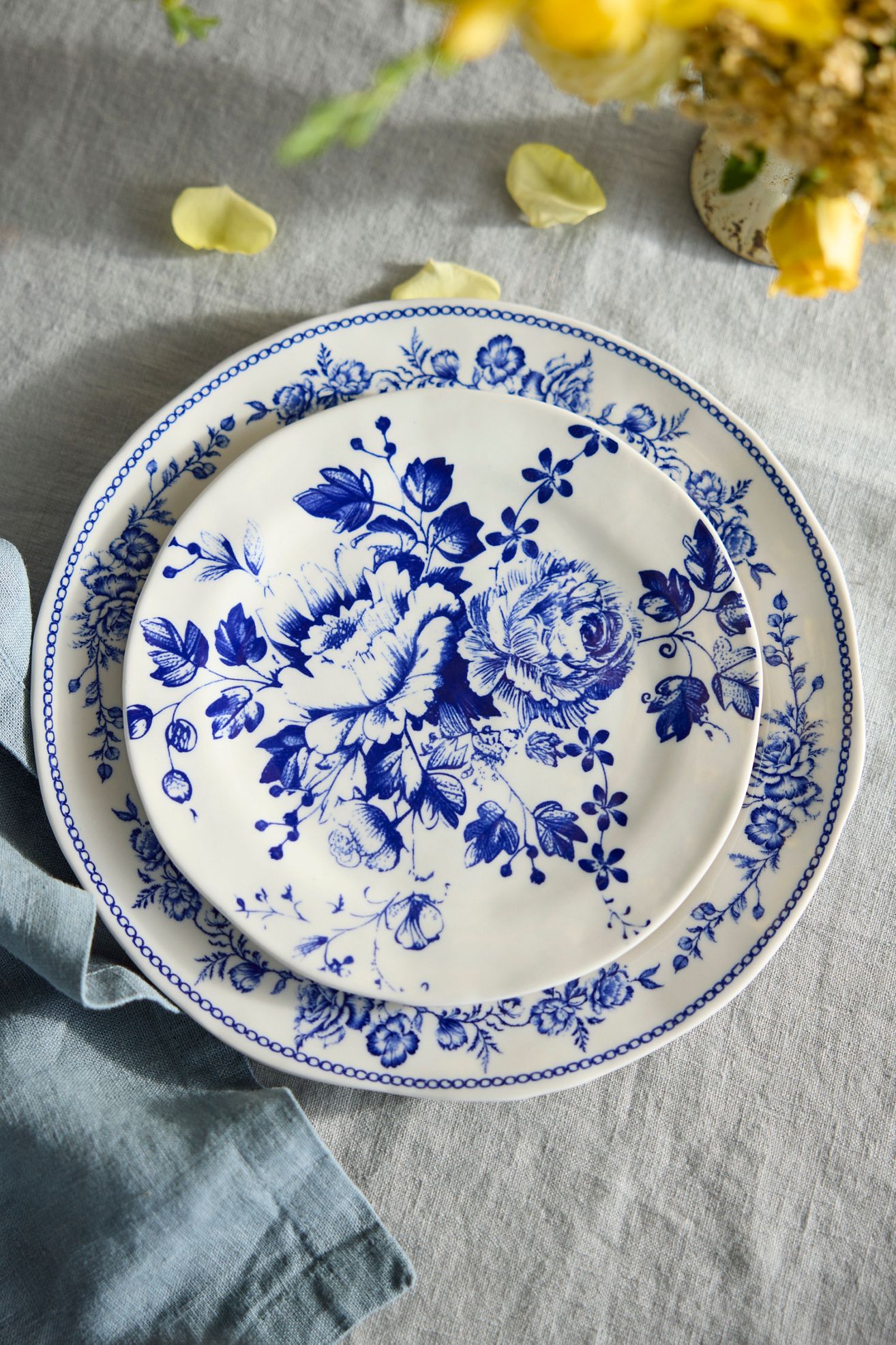 Botanical Transferware Side Plate - Blue, One Size