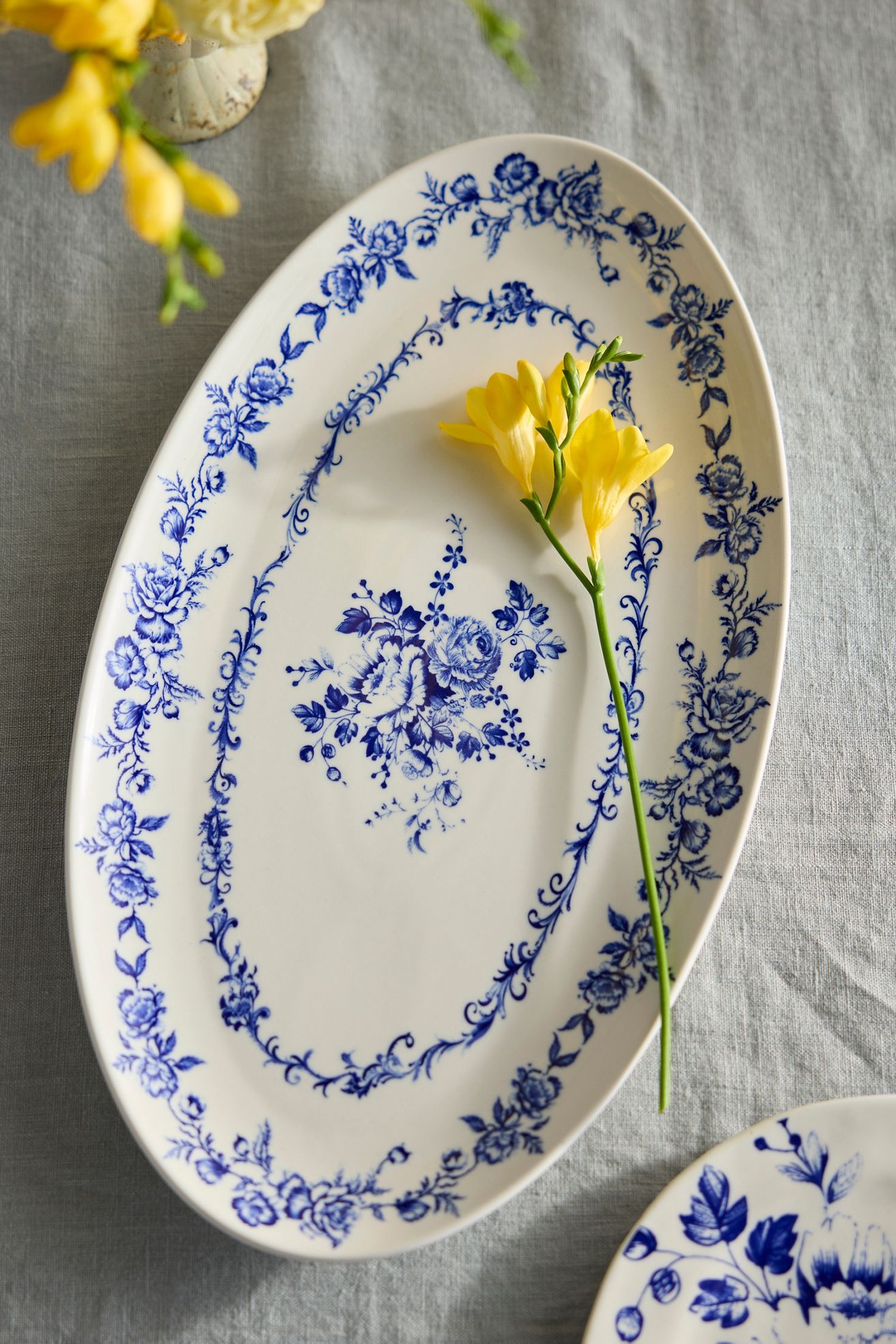 Botanical Transferware Serving Platter - Blue, One Size