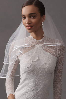 Bhldn Satin-trim Mini Bridal Veil In White