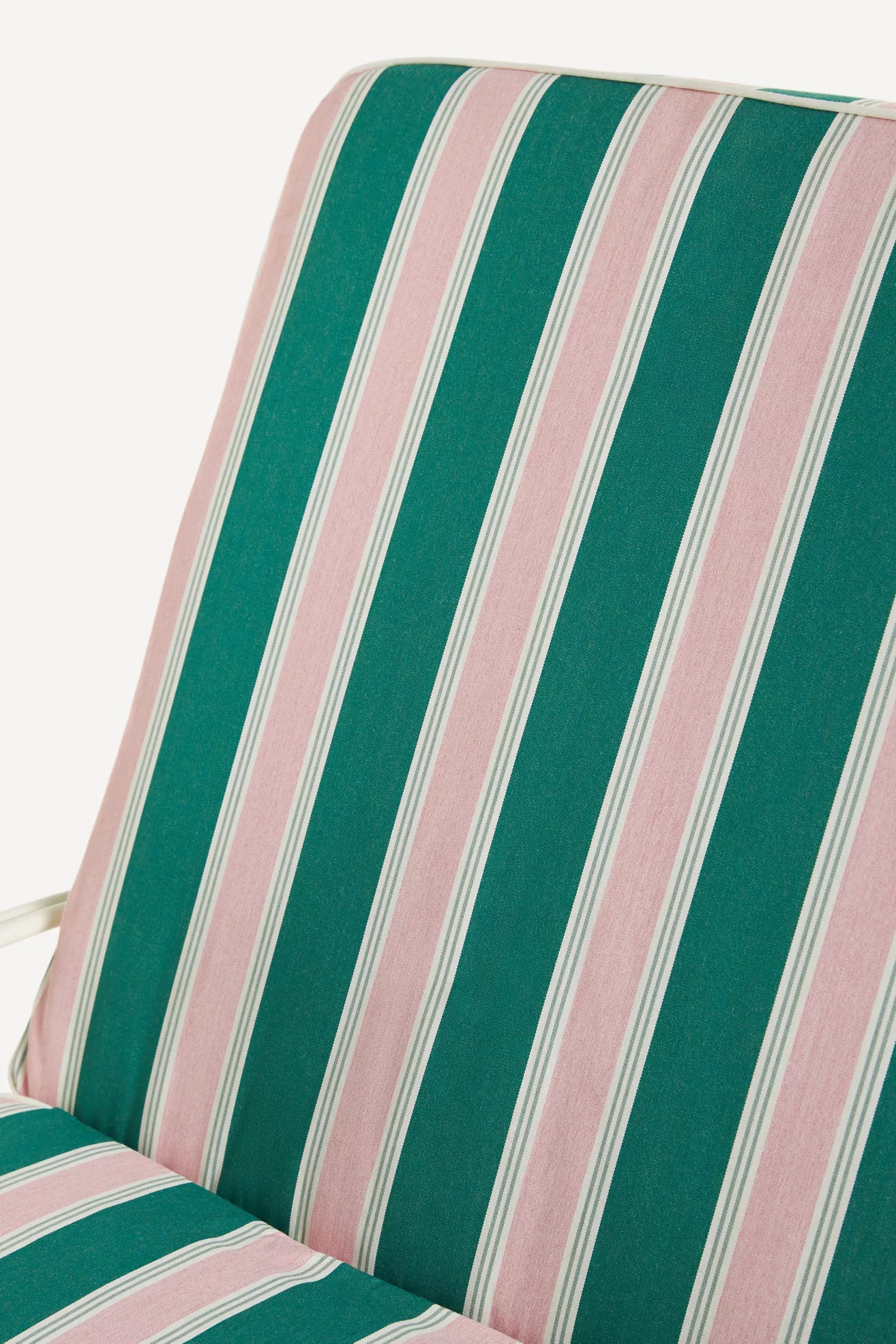 Striped cushion slipcover laid flat showing pattern and edges