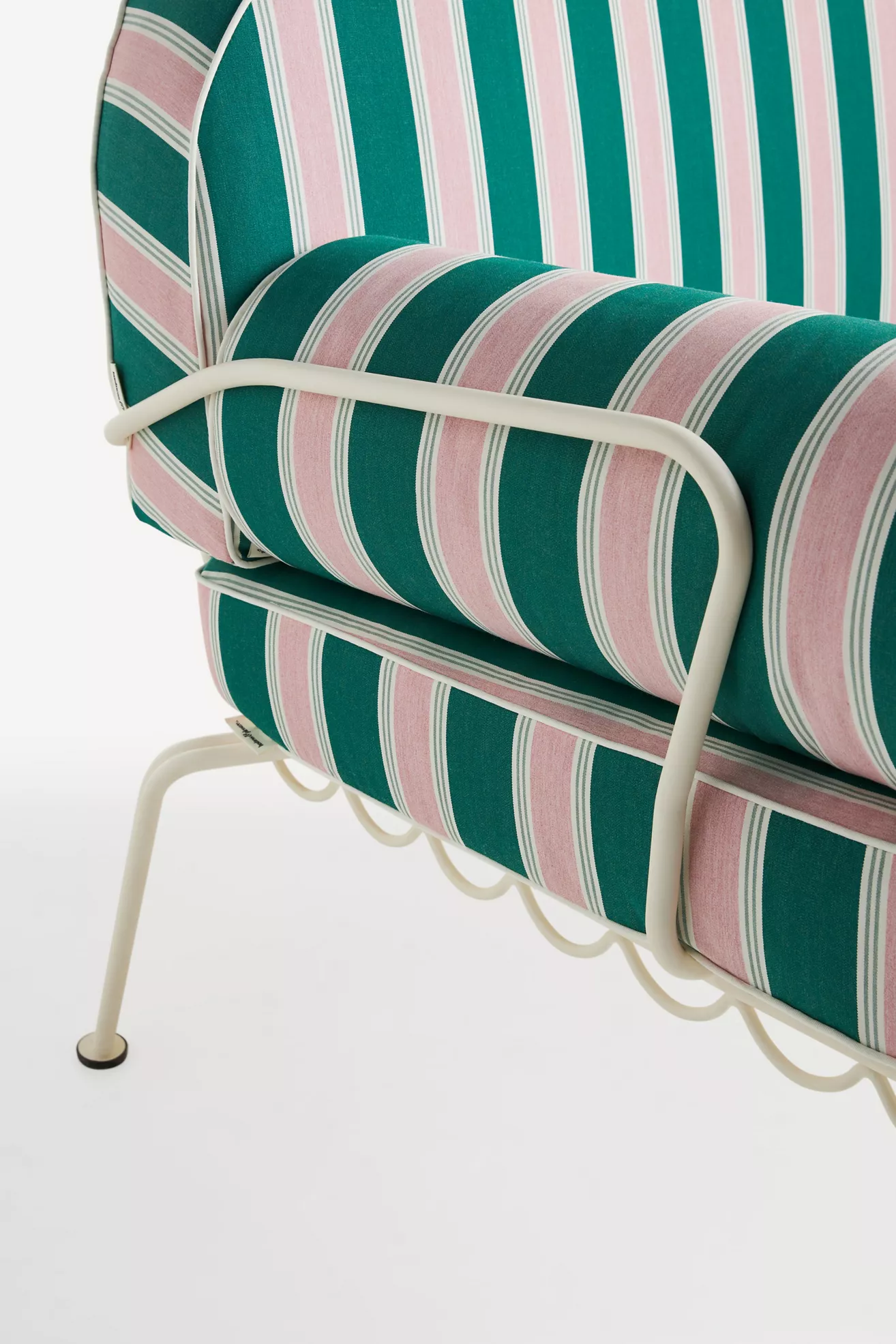 close-up of striped upholstery and armrest