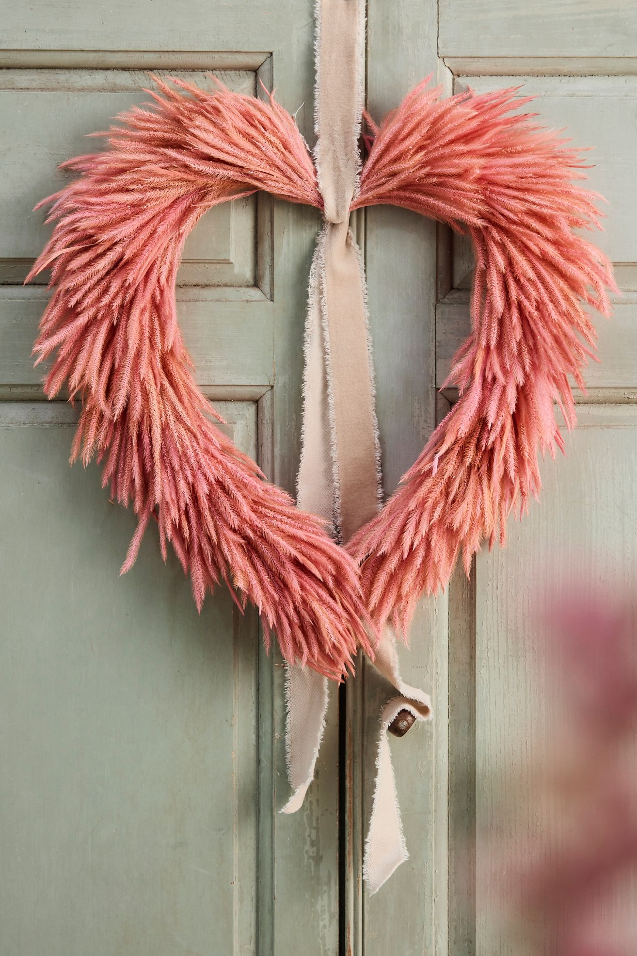 Preserved Silk Grass Heart Wreath - Pink, Standard, One Size