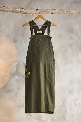 UTILITY CANVAS OVERALL DRESS, OLIVE 