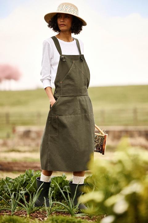 Utility Canvas Overall Dress, Olive