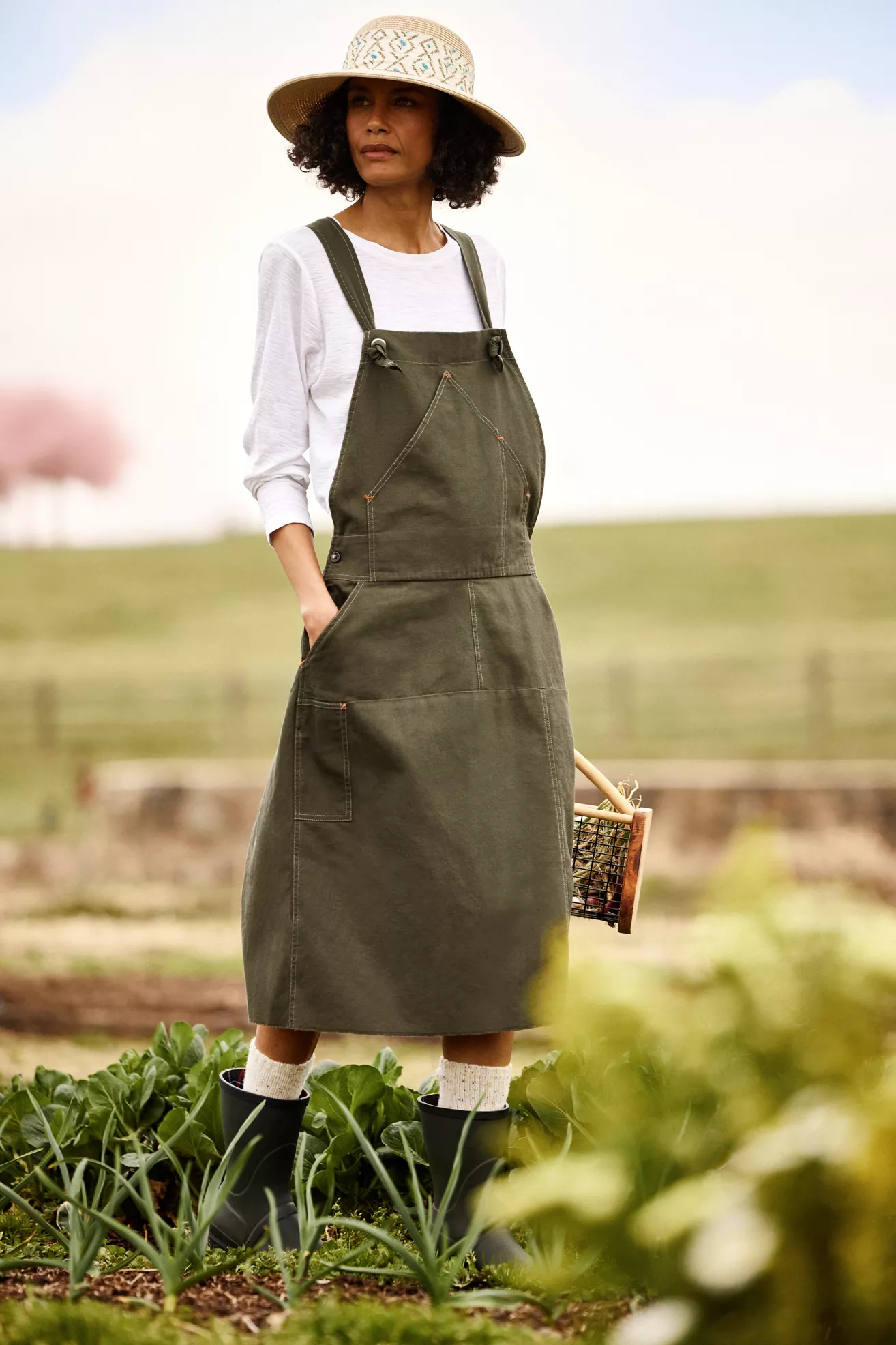 Utility Canvas Overall Dress, Olive