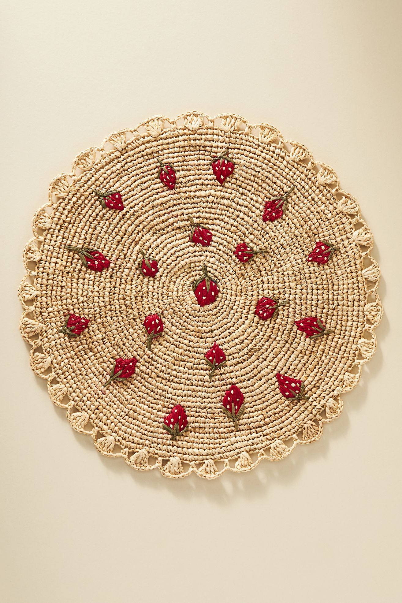 Handwoven Scattered Fruit Placemat - STRAWBERRY, Standard, One Size