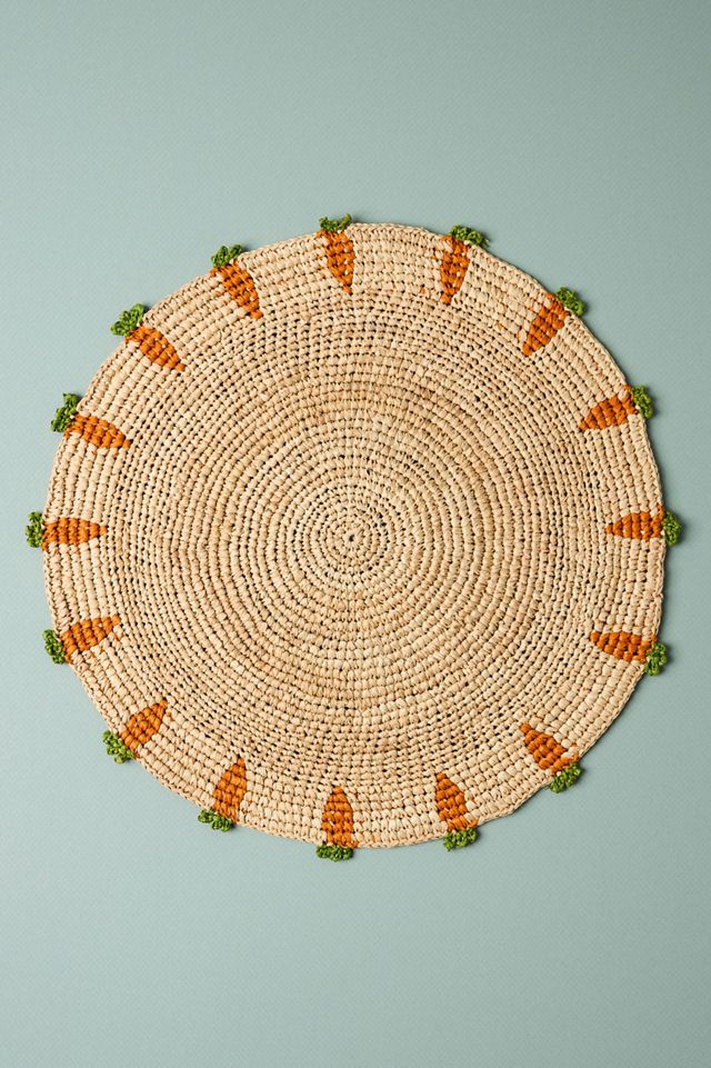 Handwoven Carrot Round Placemat #3