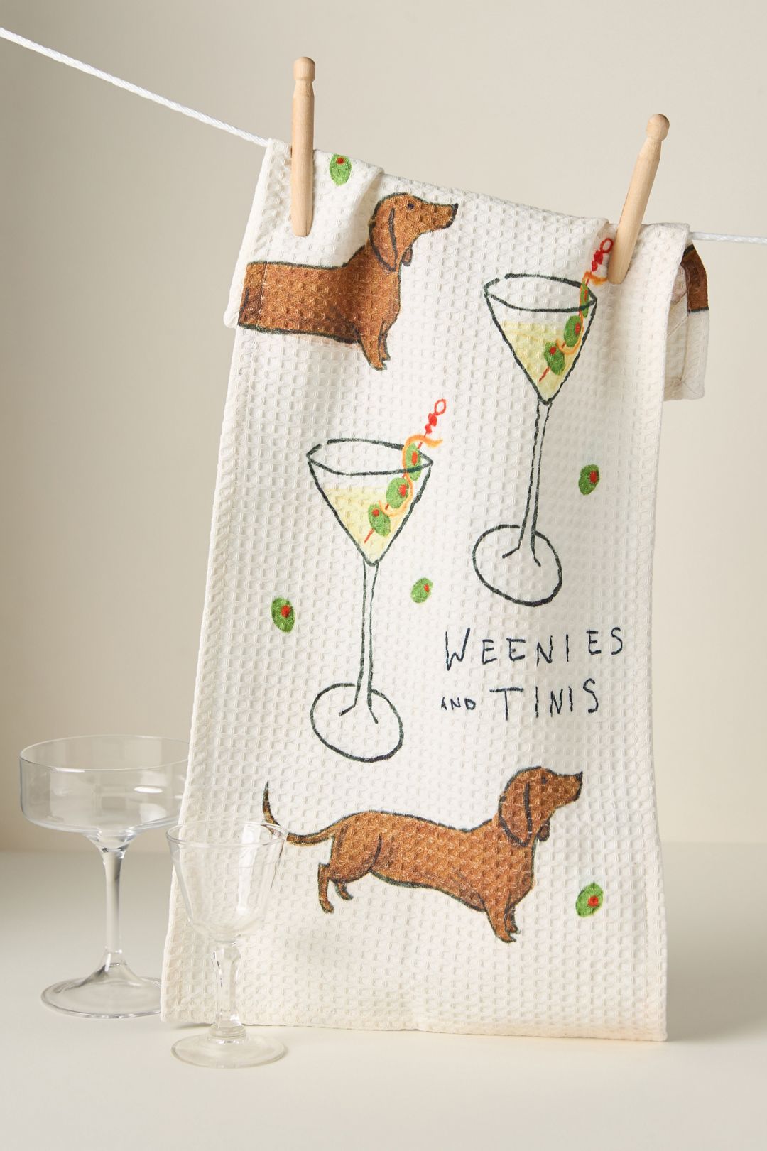 Weenies & Tinis Bar Dish Towel - Yellow Pattern, Standard, One Size