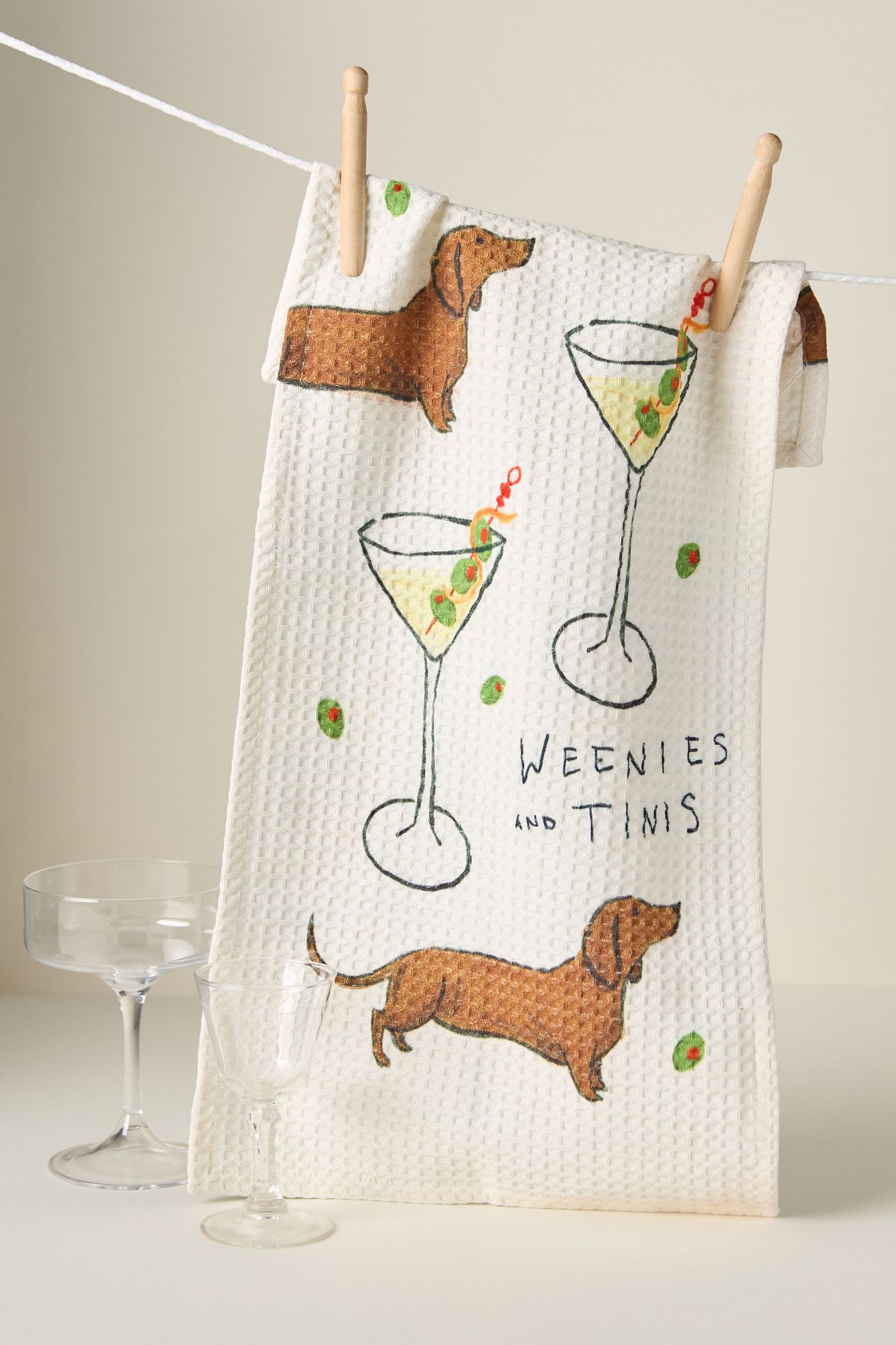 Weenies & Tinis Bar Dish Towel - Yellow Pattern, One Size