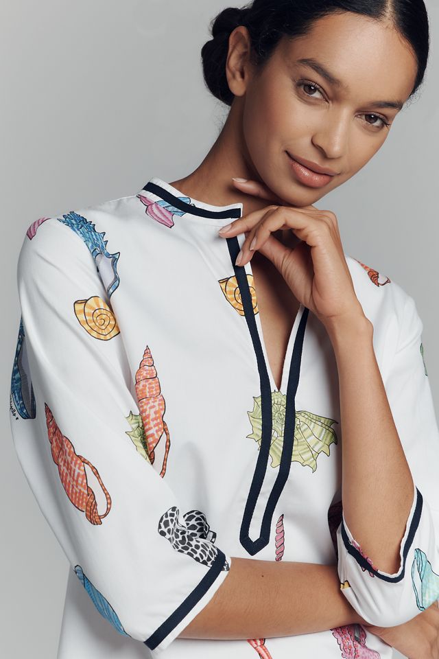 Vilagallo Diletta Seashell-Print Kaftan Mini Dress #3