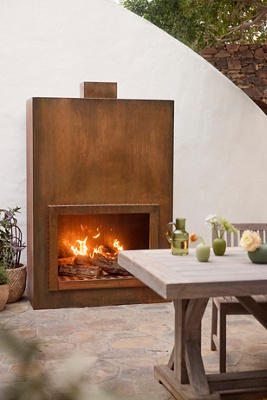 Terrain Weathering Steel Paned Outdoor Fireplace, Extra Large In Brown