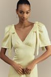 Mare Mare Bree Puff-Sleeve V-Neck Satin Slip Midi Dress